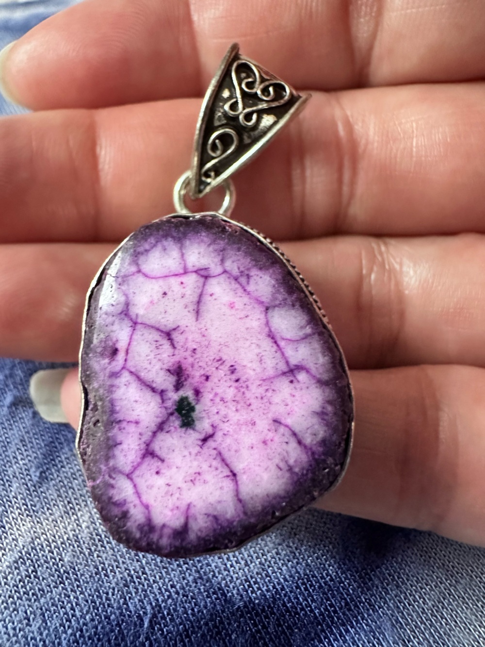 Artisan Purple Agate Slice Pendant Necklace